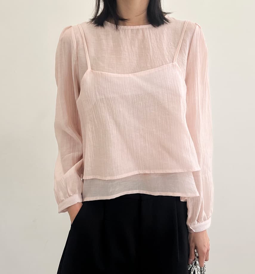 가을 한국 스타일 chic 작은 대중 부드러운 마이크로 주름 긴팔 셔츠 코디 투피스 조끼 여성 상세 이미지 18