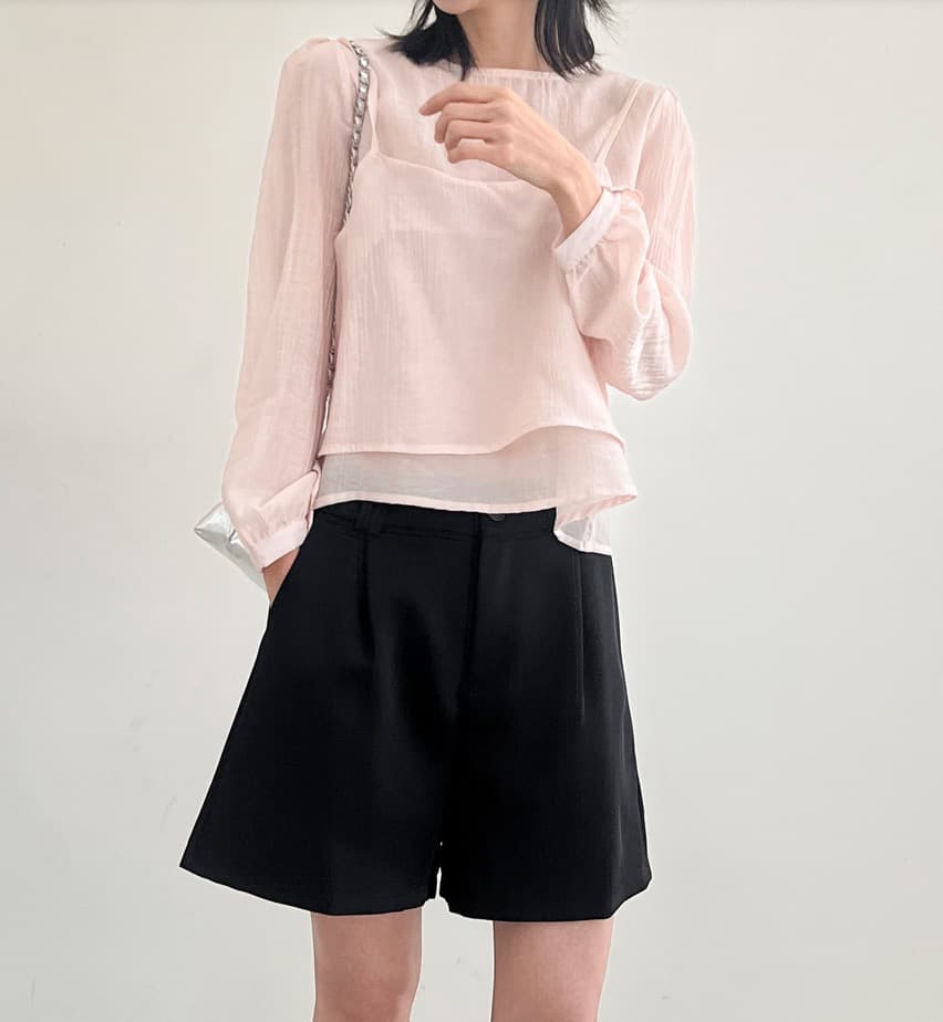 가을 한국 스타일 chic 작은 대중 부드러운 마이크로 주름 긴팔 셔츠 코디 투피스 조끼 여성 상세 이미지 19