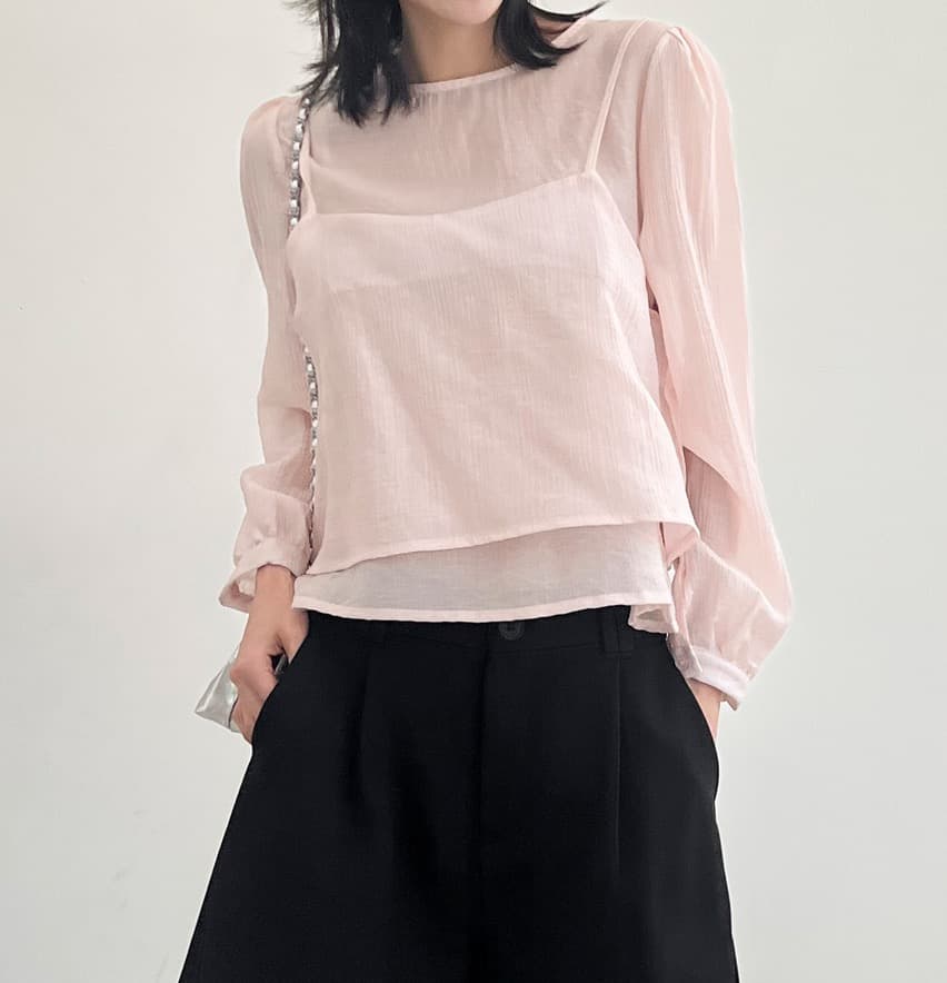 가을 한국 스타일 chic 작은 대중 부드러운 마이크로 주름 긴팔 셔츠 코디 투피스 조끼 여성 상세 이미지 21