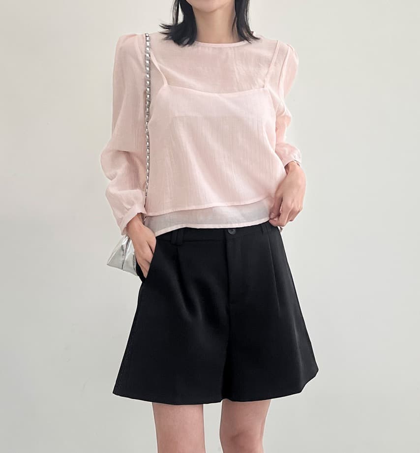 가을 한국 스타일 chic 작은 대중 부드러운 마이크로 주름 긴팔 셔츠 코디 투피스 조끼 여성 상세 이미지 22