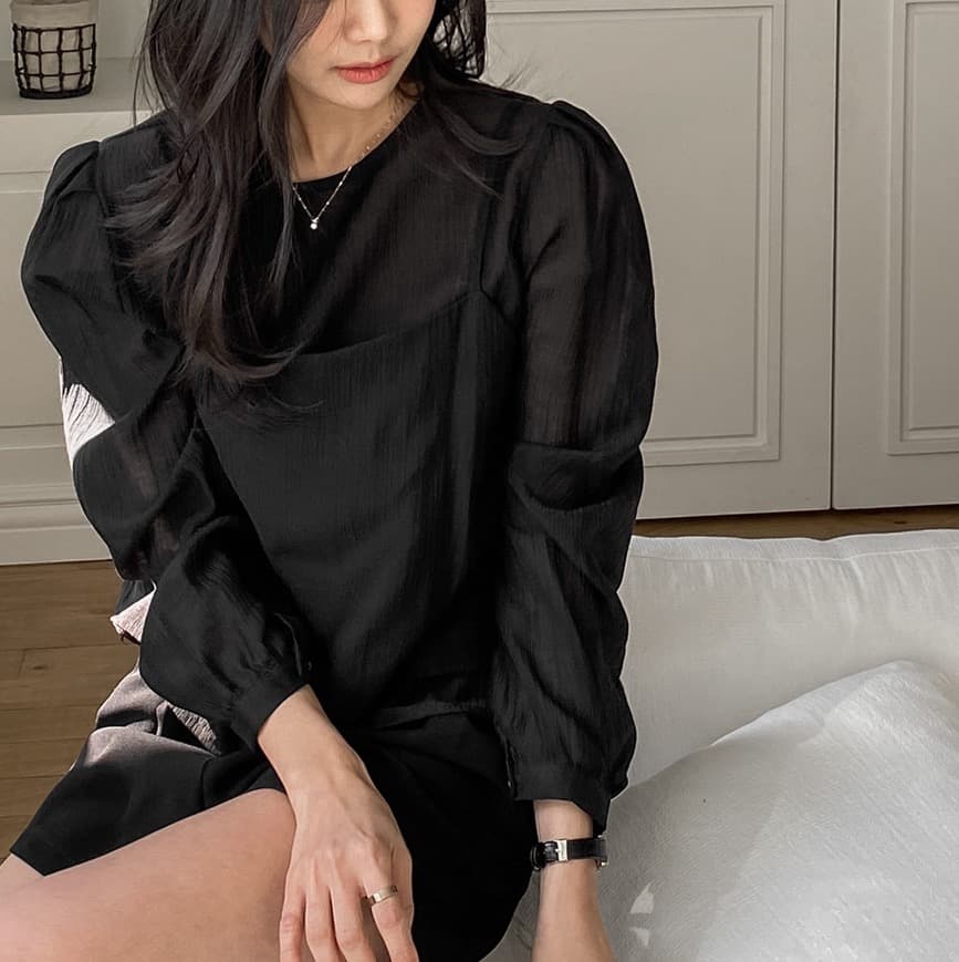 가을 한국 스타일 chic 작은 대중 부드러운 마이크로 주름 긴팔 셔츠 코디 투피스 조끼 여성 상세 이미지 26