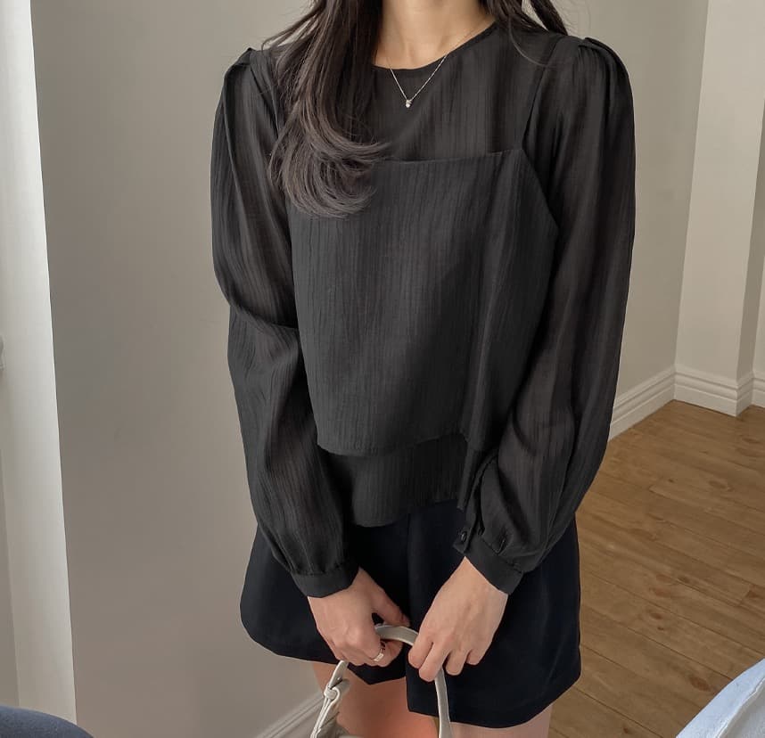 가을 한국 스타일 chic 작은 대중 부드러운 마이크로 주름 긴팔 셔츠 코디 투피스 조끼 여성 상세 이미지 28