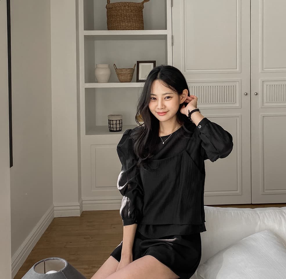 가을 한국 스타일 chic 작은 대중 부드러운 마이크로 주름 긴팔 셔츠 코디 투피스 조끼 여성 상세 이미지 29