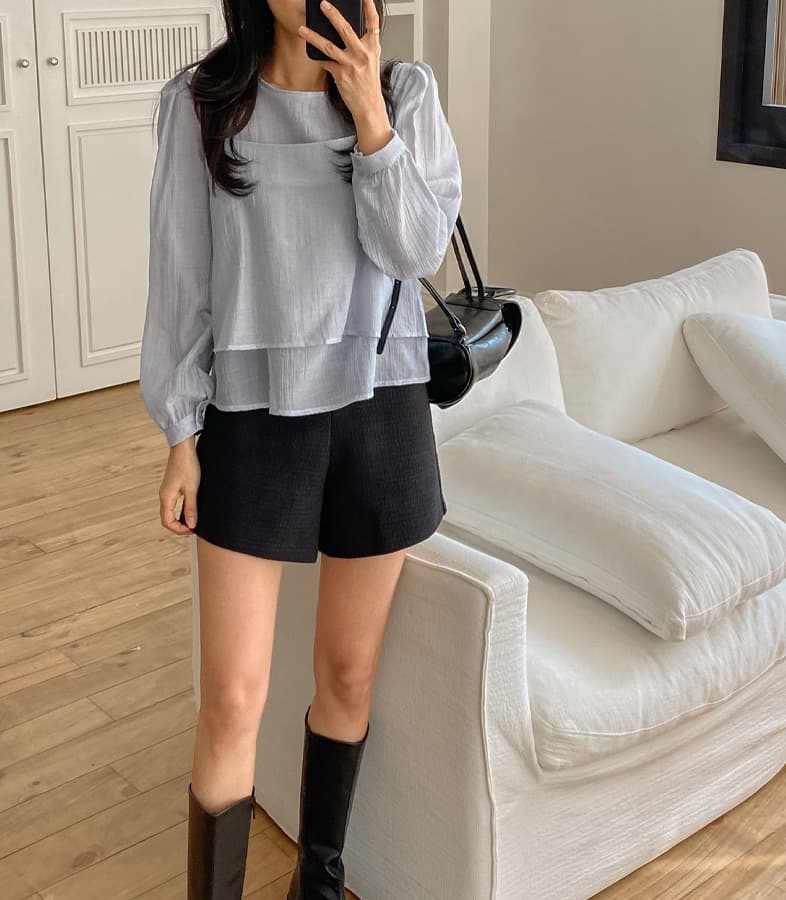 가을 한국 스타일 chic 작은 대중 부드러운 마이크로 주름 긴팔 셔츠 코디 투피스 조끼 여성 상세 이미지 34
