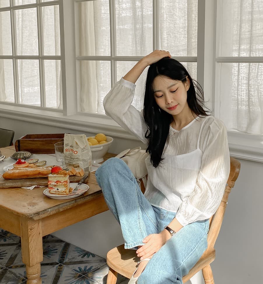 가을 한국 스타일 chic 작은 대중 부드러운 마이크로 주름 긴팔 셔츠 코디 투피스 조끼 여성 상세 이미지 40