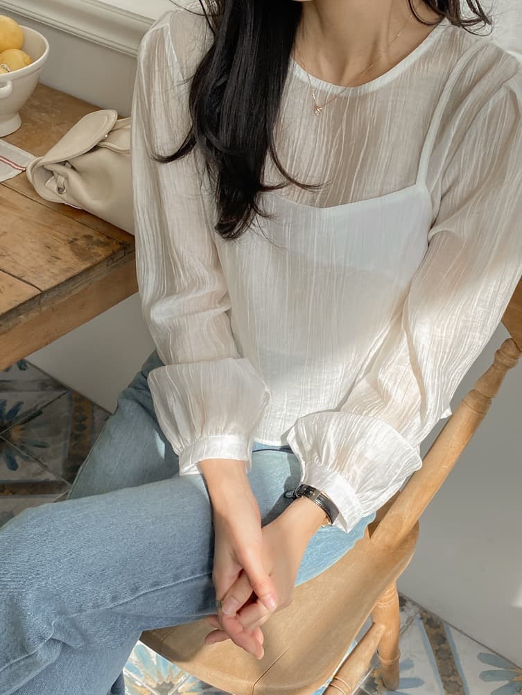 가을 한국 스타일 chic 작은 대중 부드러운 마이크로 주름 긴팔 셔츠 코디 투피스 조끼 여성 상세 이미지 42