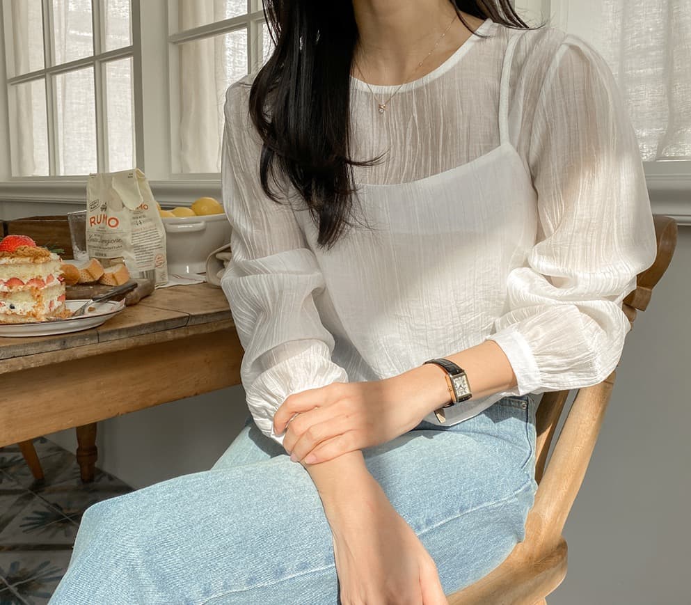 가을 한국 스타일 chic 작은 대중 부드러운 마이크로 주름 긴팔 셔츠 코디 투피스 조끼 여성 상세 이미지 44