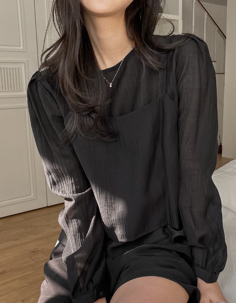 가을 한국 스타일 chic 작은 대중 부드러운 마이크로 주름 긴팔 셔츠 코디 투피스 조끼 여성 상세 이미지 47
