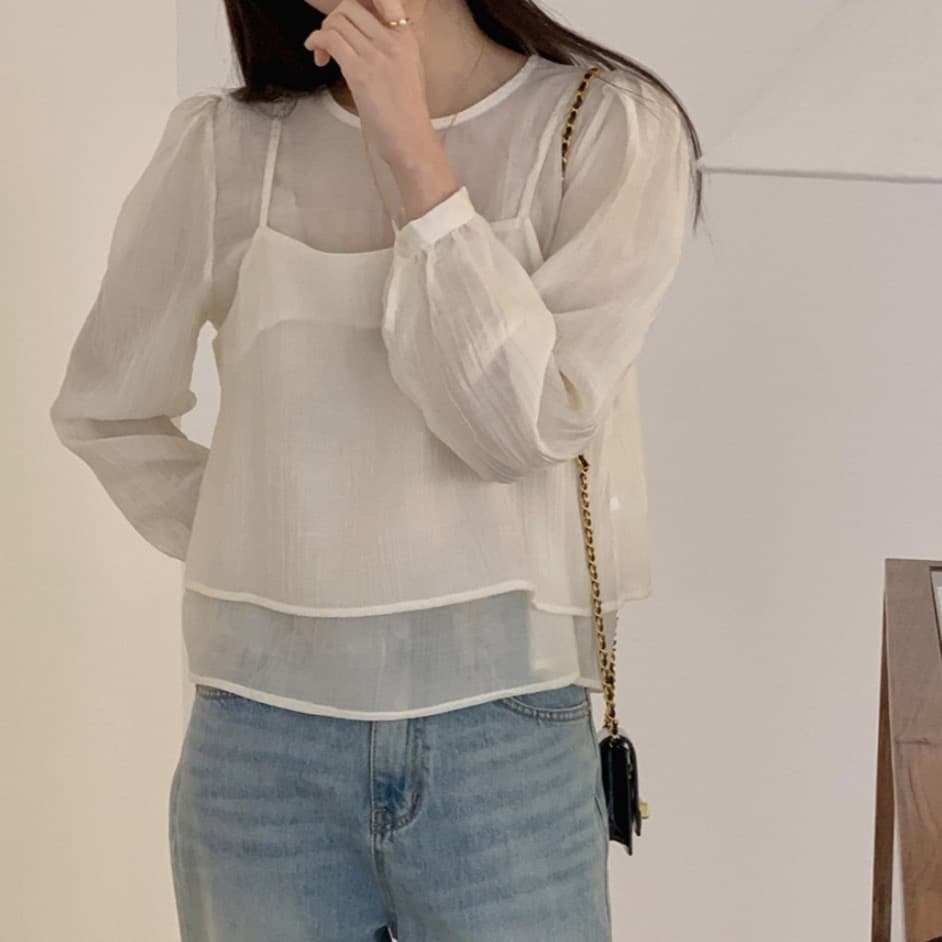 가을 한국 스타일 chic 작은 대중 부드러운 마이크로 주름 긴팔 셔츠 코디 투피스 조끼 여성 상세 이미지 50