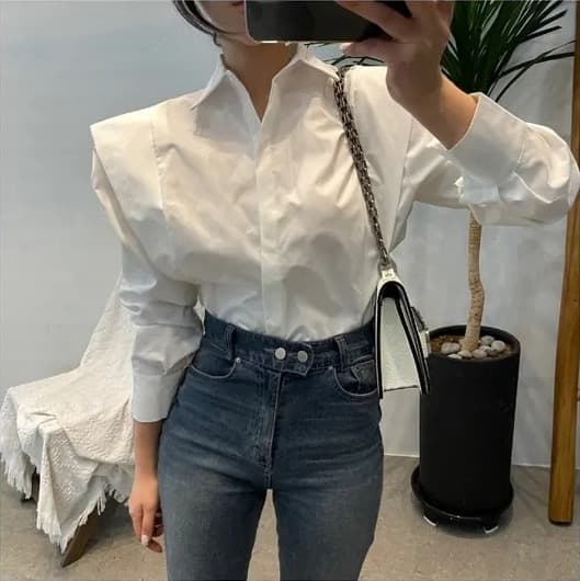 크기 있음 업데이트 레트로 미니멀리즘 폴로 칼라 어둠 버클 디자인 패치워크 프릴 루즈핏 긴팔 셔츠 맨위 상세 이미지 8