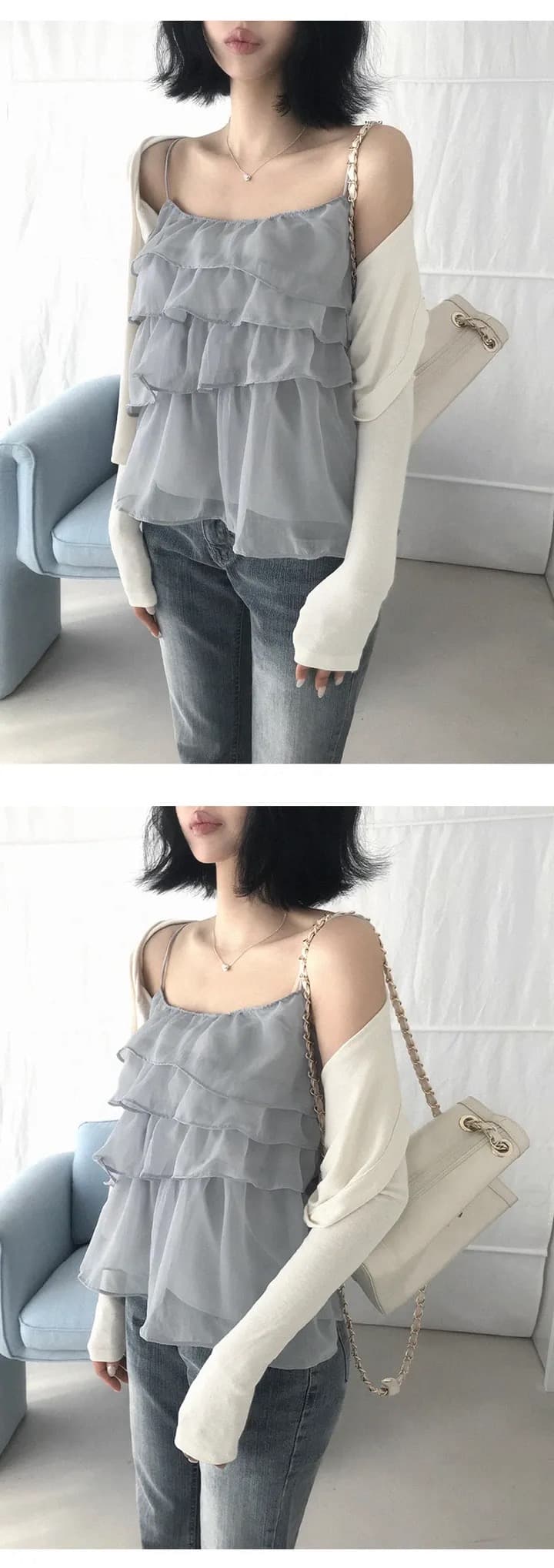 재고 있음 한국 동대문 단색 케이크 달콤함 캐미솔 맨위 상세 이미지 11