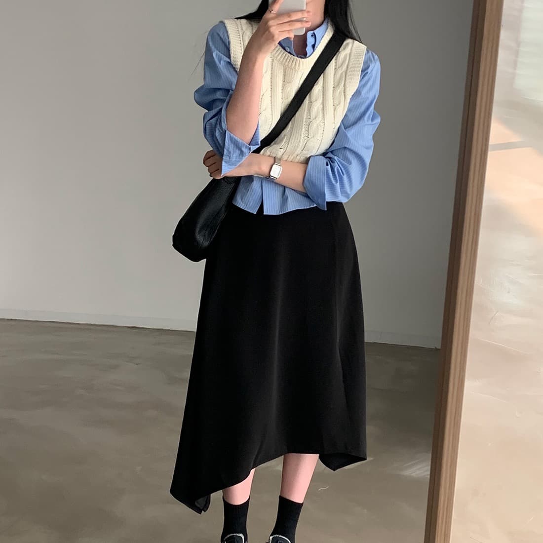 한국 chic 봄날 기초 섹션 미니멀리즘 스트라이프 셔츠 긴팔 셔츠 상세 이미지 8