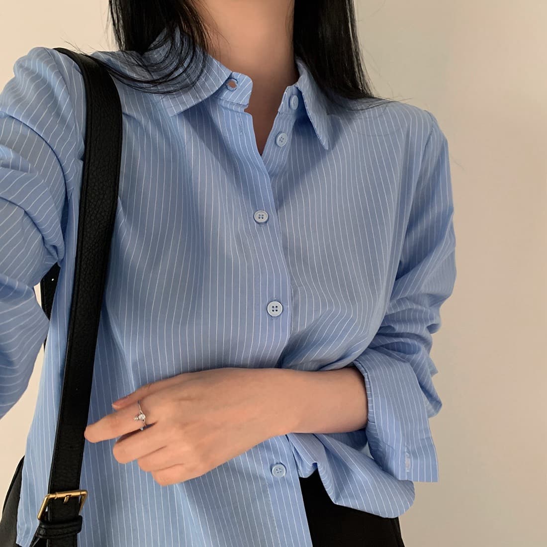 한국 chic 봄날 기초 섹션 미니멀리즘 스트라이프 셔츠 긴팔 셔츠 상세 이미지 9
