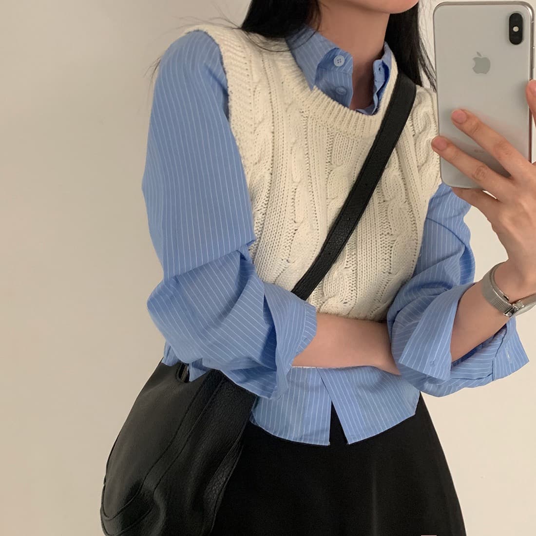 한국 chic 봄날 기초 섹션 미니멀리즘 스트라이프 셔츠 긴팔 셔츠 상세 이미지 14