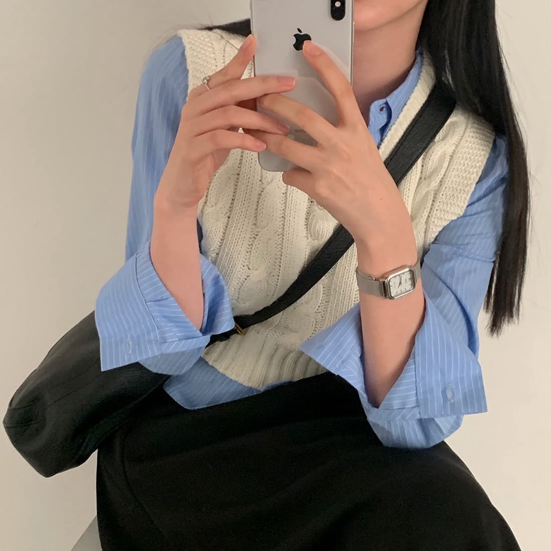 한국 chic 봄날 기초 섹션 미니멀리즘 스트라이프 셔츠 긴팔 셔츠 상세 이미지 15