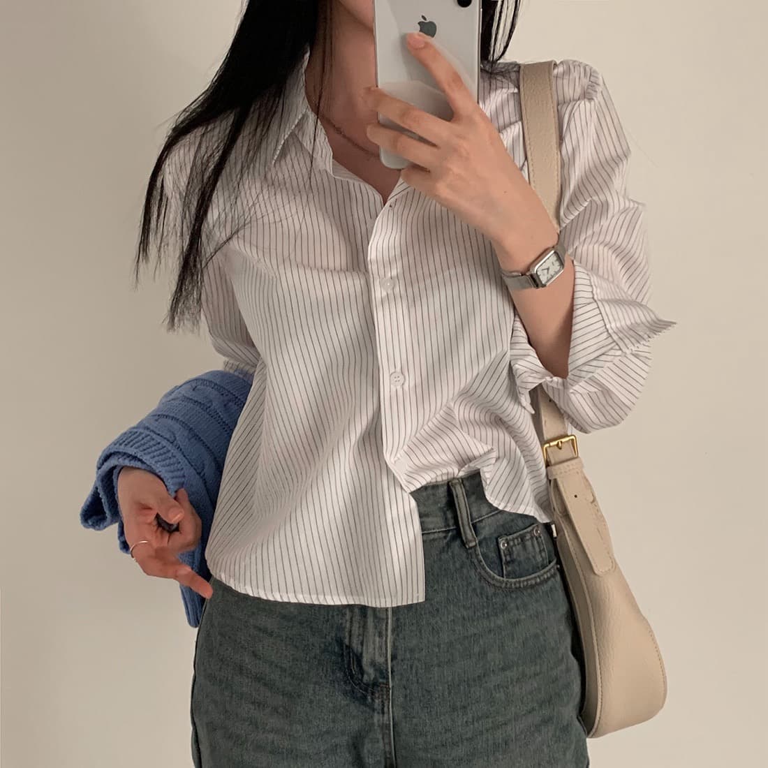 한국 chic 봄날 기초 섹션 미니멀리즘 스트라이프 셔츠 긴팔 셔츠 상세 이미지 25