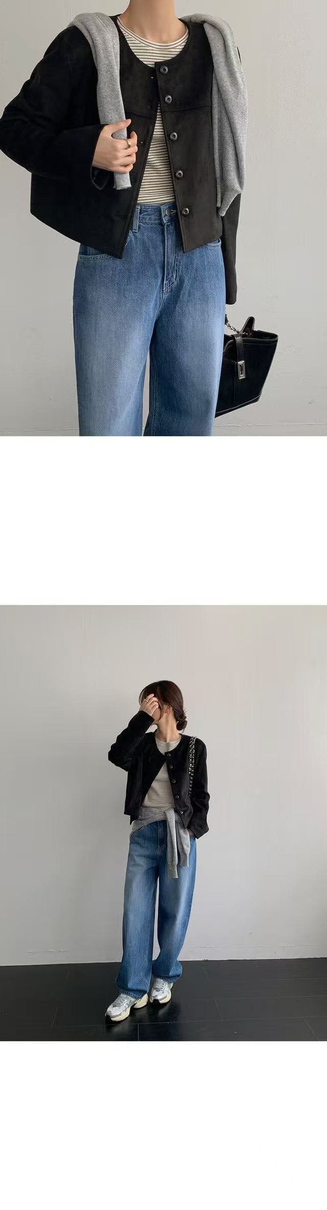 지금 한국 chic 레트로 스웨이드 원단 슬림해 보이는 재킷 맨위 쇼트 스타일 여성 코트 상세 이미지 5