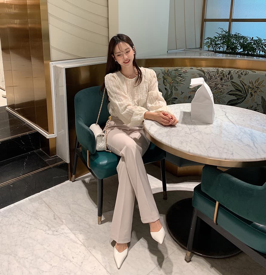 한국 스타일 chic 봄 빛 요리 한 패션 술 측면 패치워크 라운드 넥 긴팔 쉬폰 여성 셔츠 셔츠 상세 이미지 4