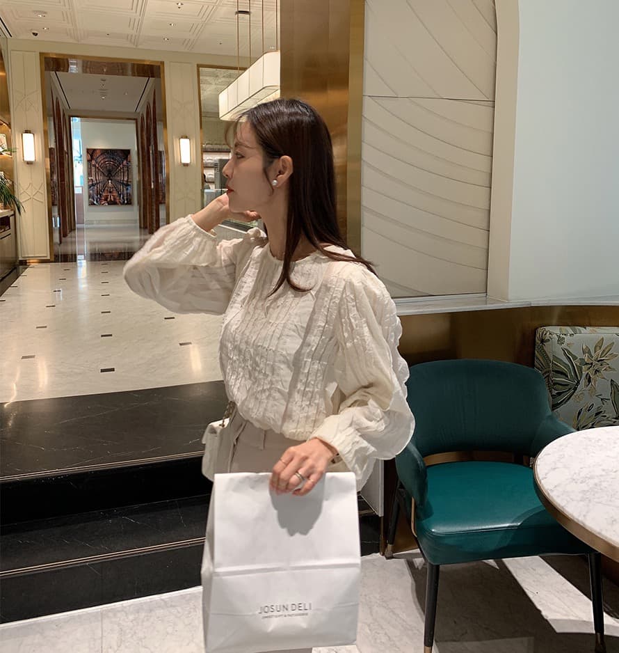한국 스타일 chic 봄 빛 요리 한 패션 술 측면 패치워크 라운드 넥 긴팔 쉬폰 여성 셔츠 셔츠 상세 이미지 5