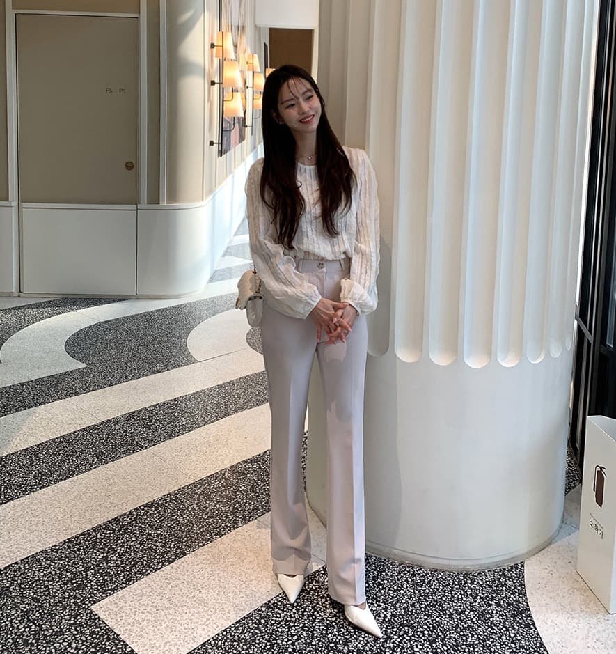한국 스타일 chic 봄 빛 요리 한 패션 술 측면 패치워크 라운드 넥 긴팔 쉬폰 여성 셔츠 셔츠 상세 이미지 15