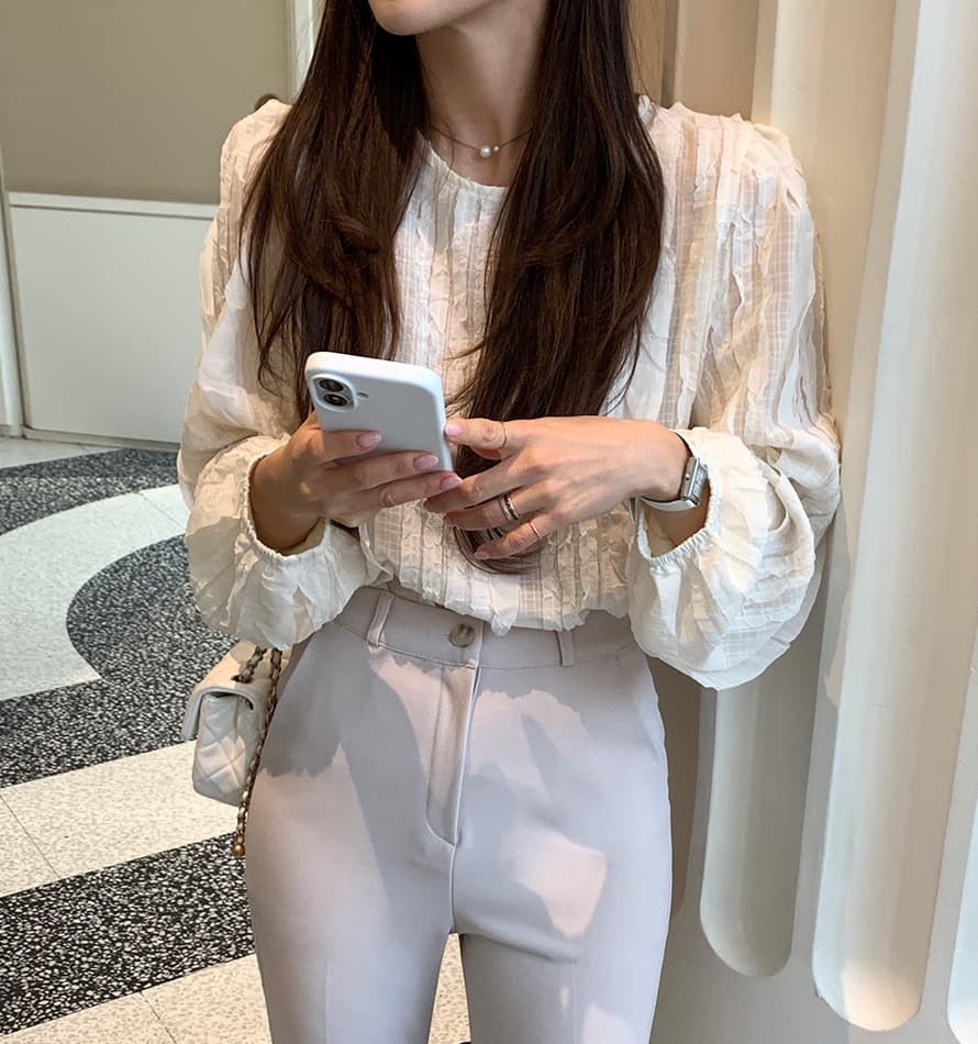 한국 스타일 chic 봄 빛 요리 한 패션 술 측면 패치워크 라운드 넥 긴팔 쉬폰 여성 셔츠 셔츠 상세 이미지 18