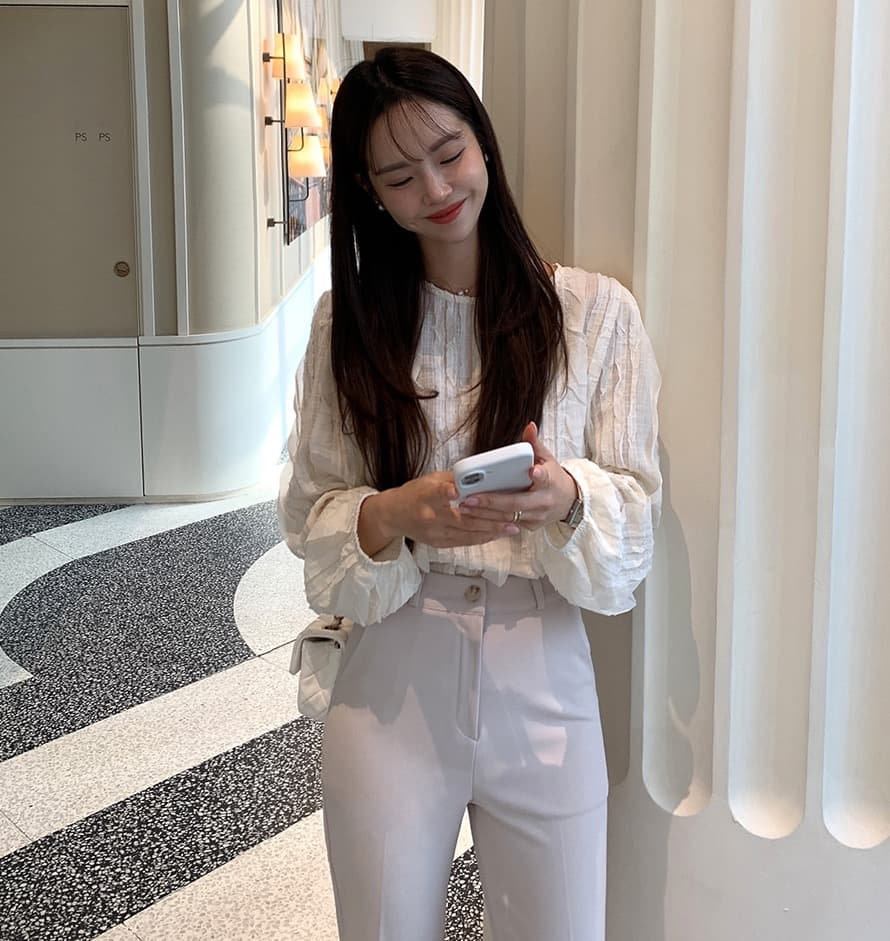 한국 스타일 chic 봄 빛 요리 한 패션 술 측면 패치워크 라운드 넥 긴팔 쉬폰 여성 셔츠 셔츠 상세 이미지 20