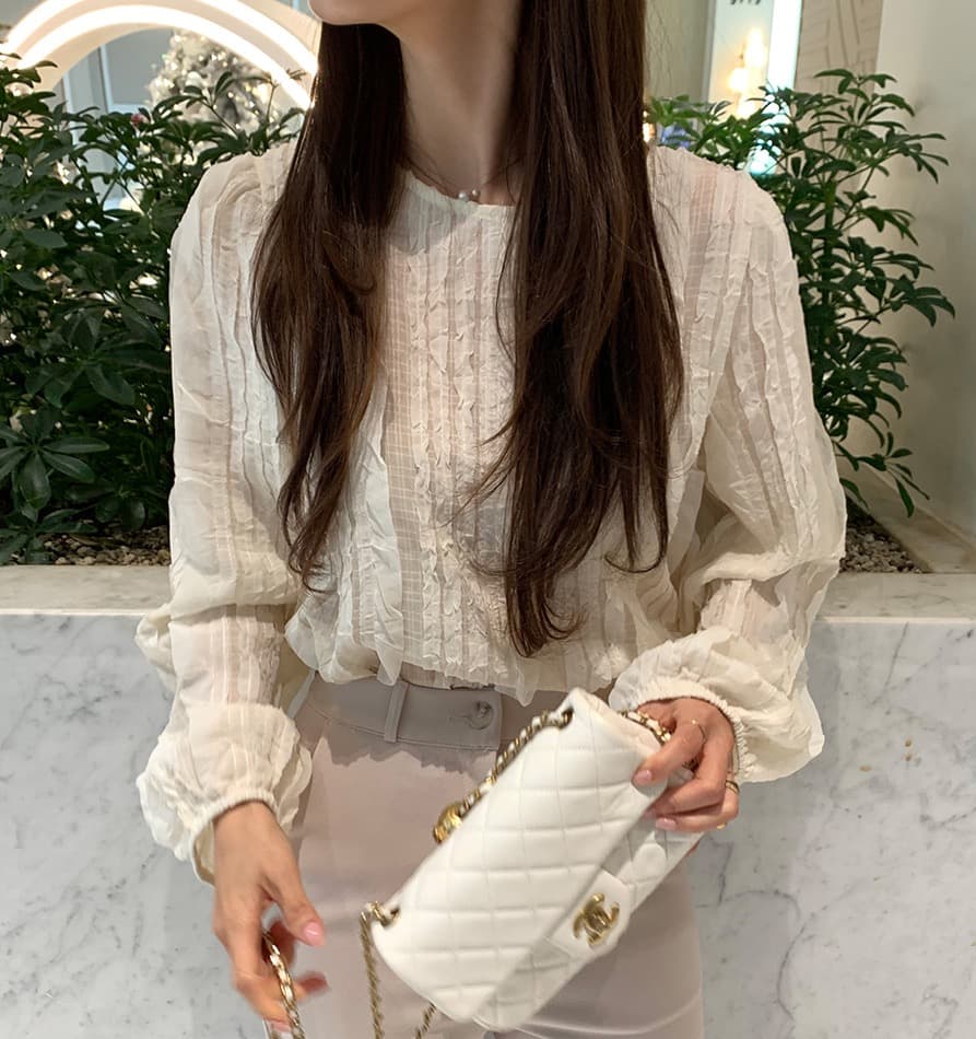 한국 스타일 chic 봄 빛 요리 한 패션 술 측면 패치워크 라운드 넥 긴팔 쉬폰 여성 셔츠 셔츠 상세 이미지 21