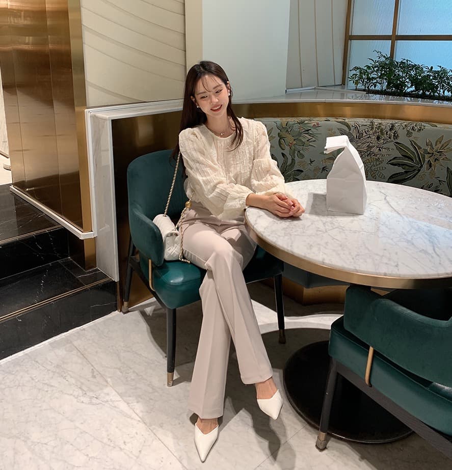한국 스타일 chic 봄 빛 요리 한 패션 술 측면 패치워크 라운드 넥 긴팔 쉬폰 여성 셔츠 셔츠 상세 이미지 23