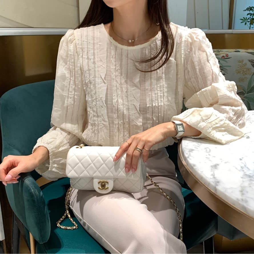 한국 스타일 chic 봄 빛 요리 한 패션 술 측면 패치워크 라운드 넥 긴팔 쉬폰 여성 셔츠 셔츠 상세 이미지 28
