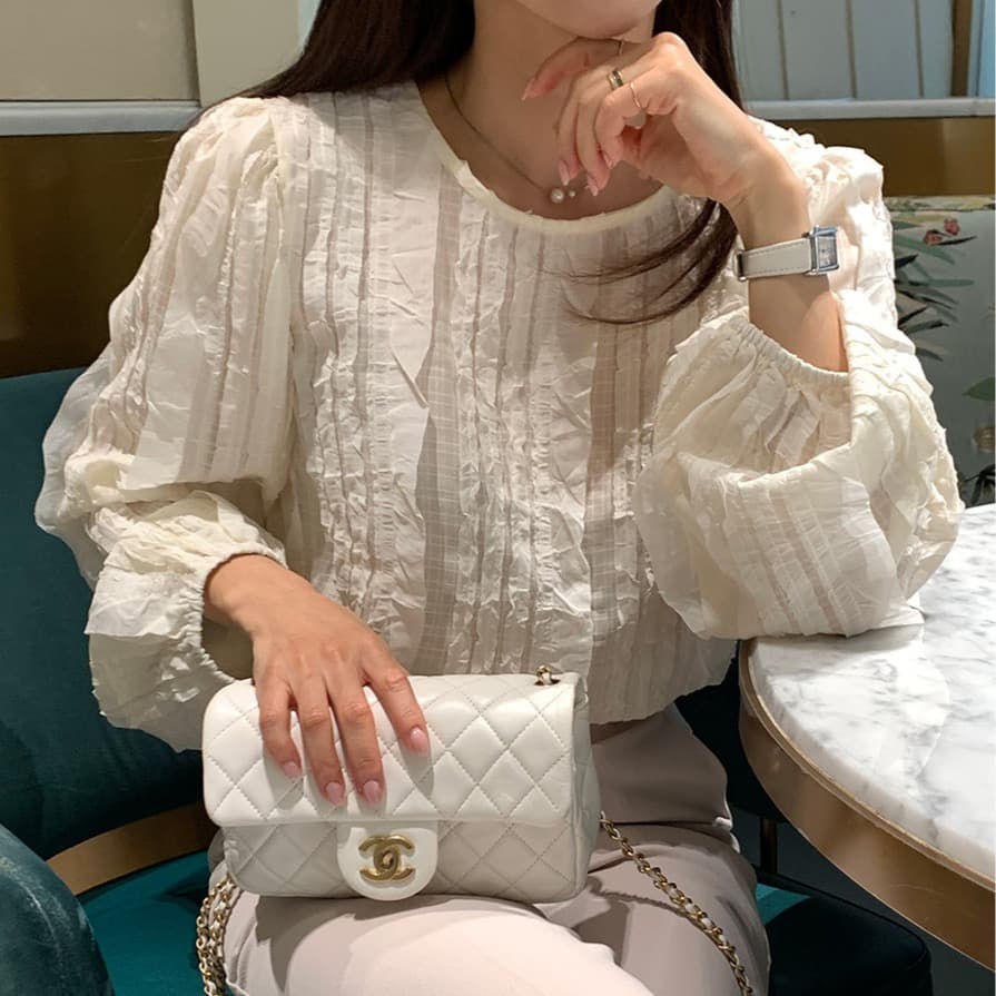 한국 스타일 chic 봄 빛 요리 한 패션 술 측면 패치워크 라운드 넥 긴팔 쉬폰 여성 셔츠 셔츠 상세 이미지 30
