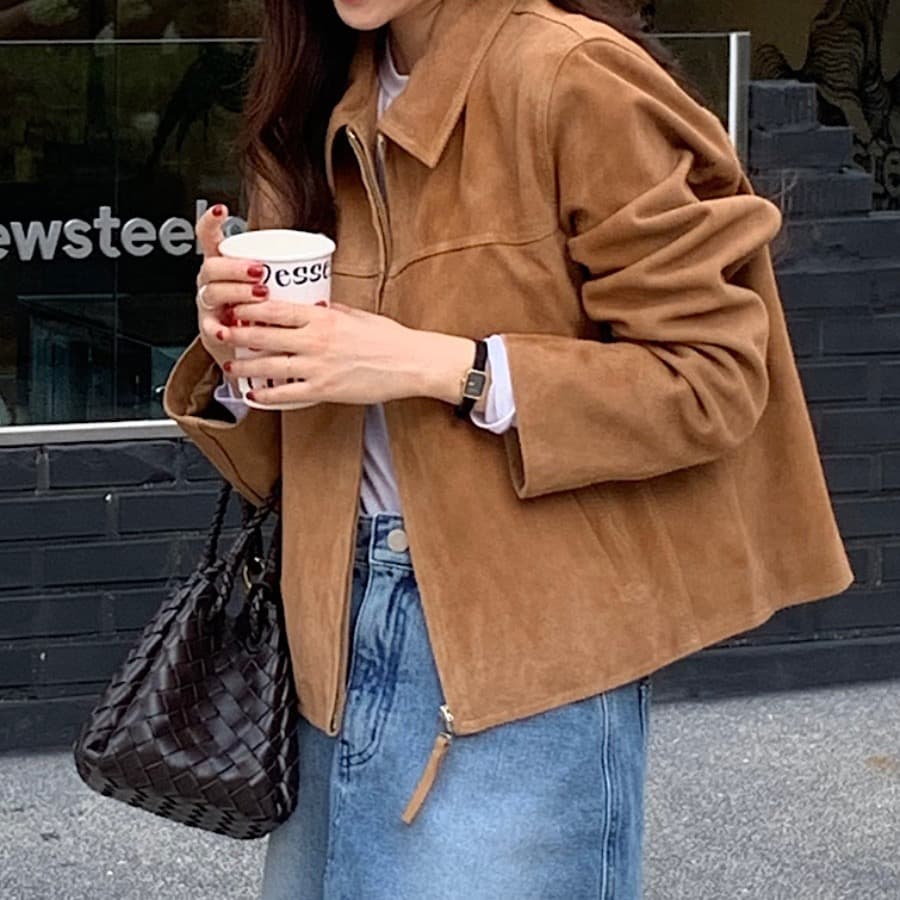 한국 스타일 사슴 캐시미어 지퍼 스탠드 칼라 재킷 차가운 던져 쇼트 스타일 재킷 맨위 2 색 이미지 2