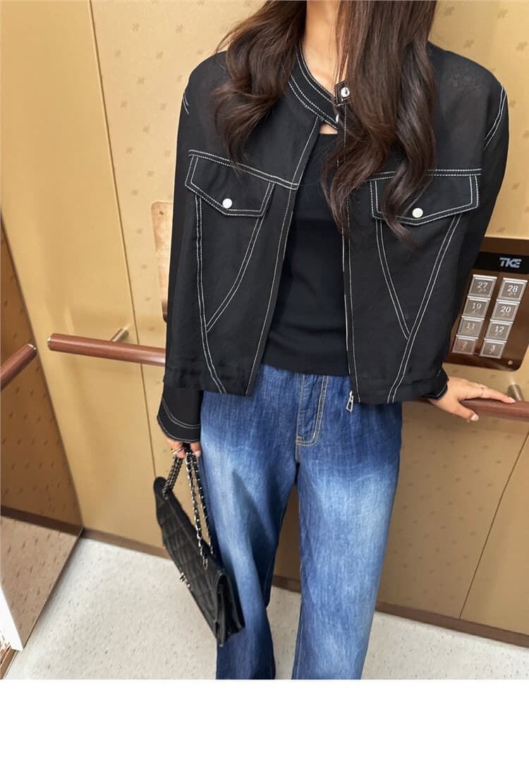 chic 레트로 워크웨어 바람 루즈핏 펌프 로프 의류 명시적 스티치 재킷 26 새로운 여성 상세 이미지 8