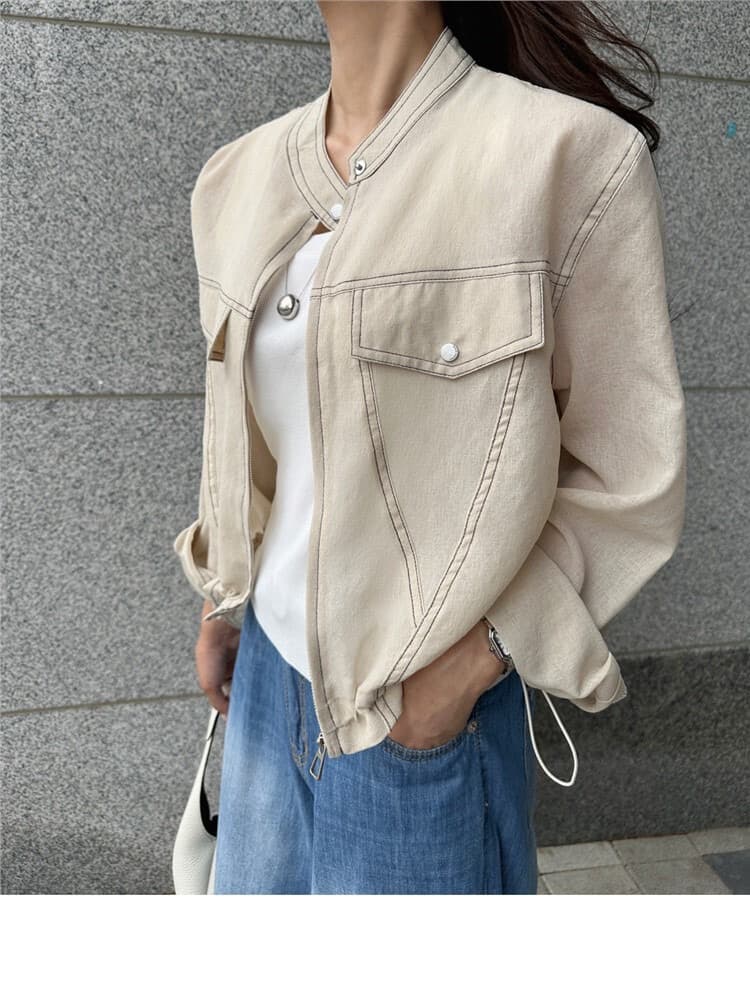 chic 레트로 워크웨어 바람 루즈핏 펌프 로프 의류 명시적 스티치 재킷 26 새로운 여성 상세 이미지 13
