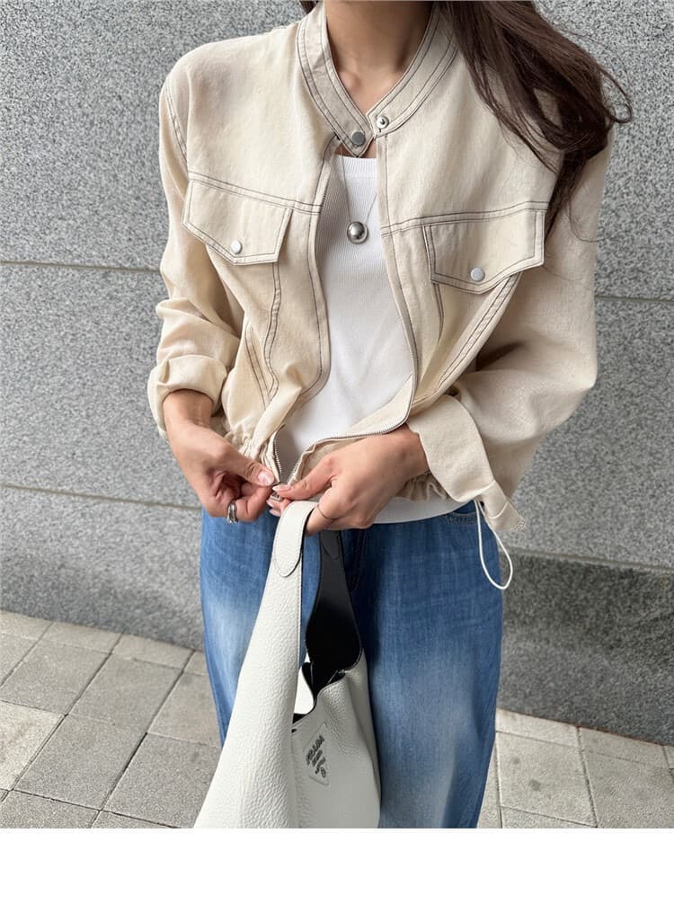 chic 레트로 워크웨어 바람 루즈핏 펌프 로프 의류 명시적 스티치 재킷 26 새로운 여성 상세 이미지 23