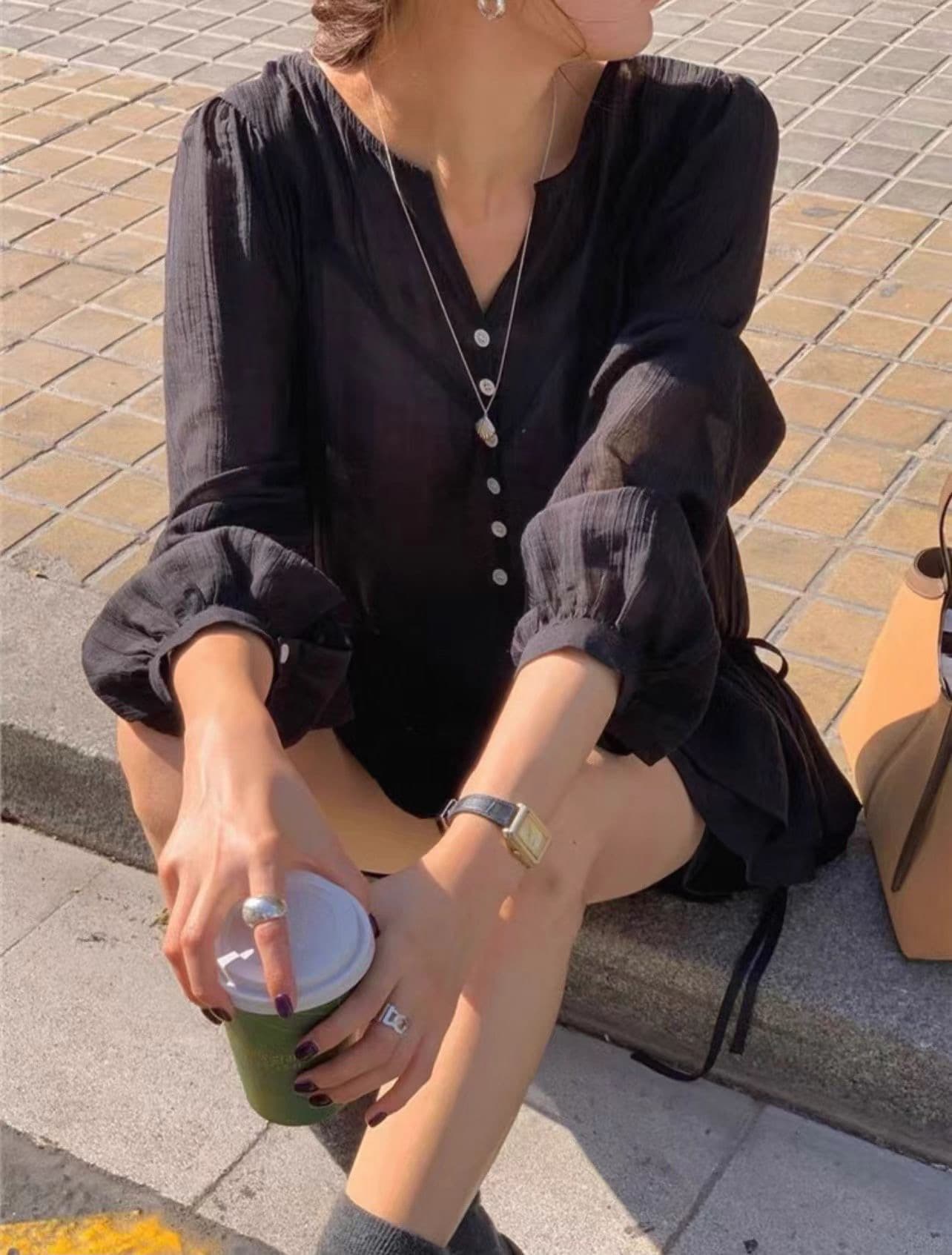 한국 동대문 구매 2026 새로운 한국 스타일 chic 프랑스식 레이스업 펌프 로프 스택 층 드레스 얇은 맨위 상세 이미지 1