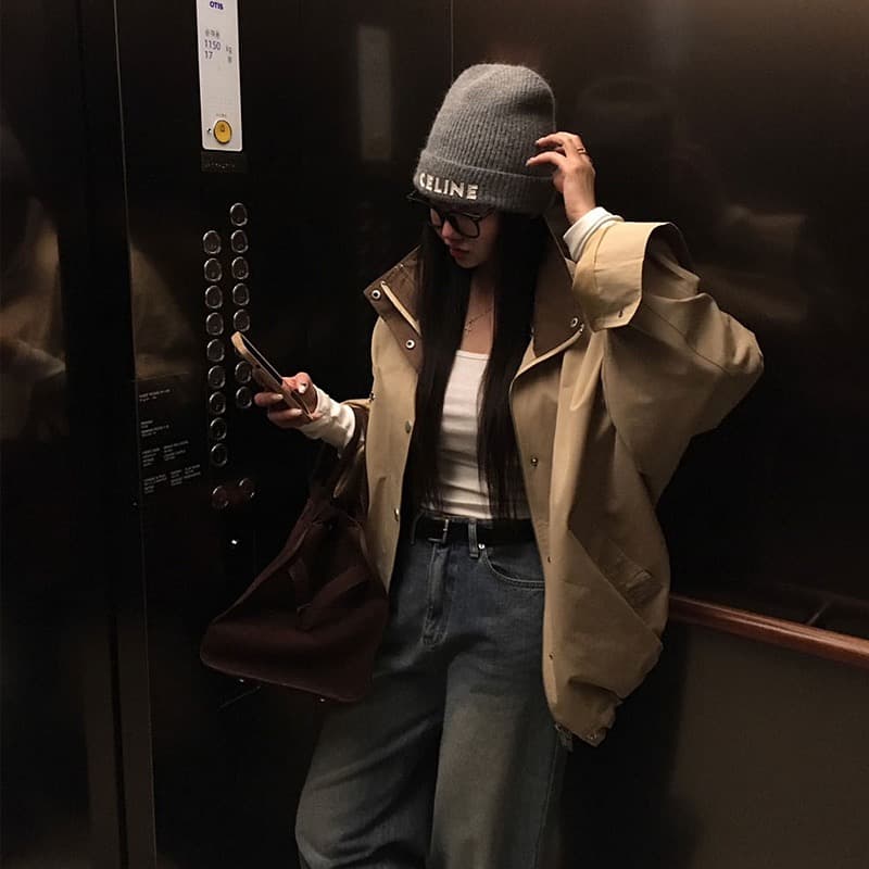 재고 있음 한국 스타일 chic 배색 칼라 루즈핏 재킷 이미지 2