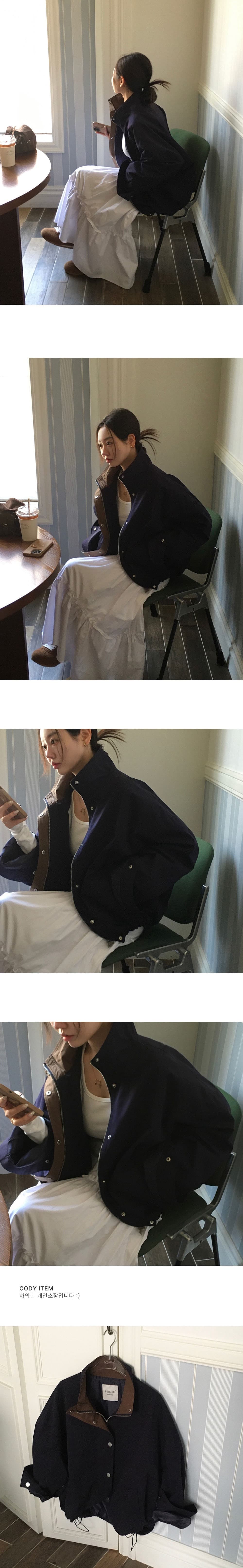 재고 있음 한국 스타일 chic 배색 칼라 루즈핏 재킷 상세 이미지 4