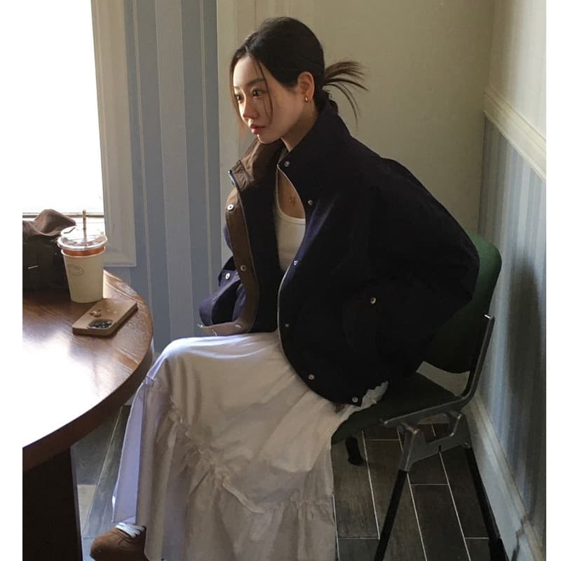 재고 있음 한국 스타일 chic 배색 칼라 루즈핏 재킷 상세 이미지 10