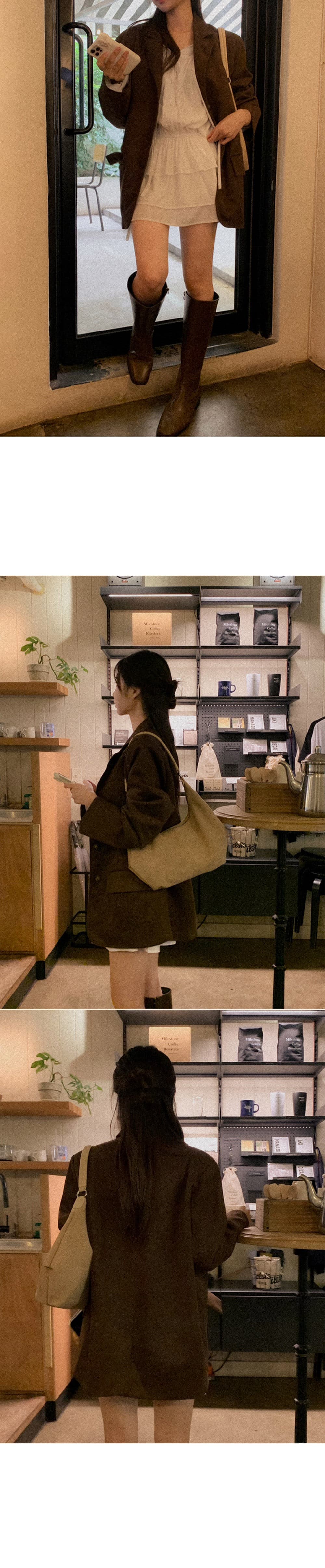 한국 동대문 2026 가을 새로운 V넥 레이스업 펌프 로프 허리 수축 중간 길이 셔츠 드레스 상세 이미지 7