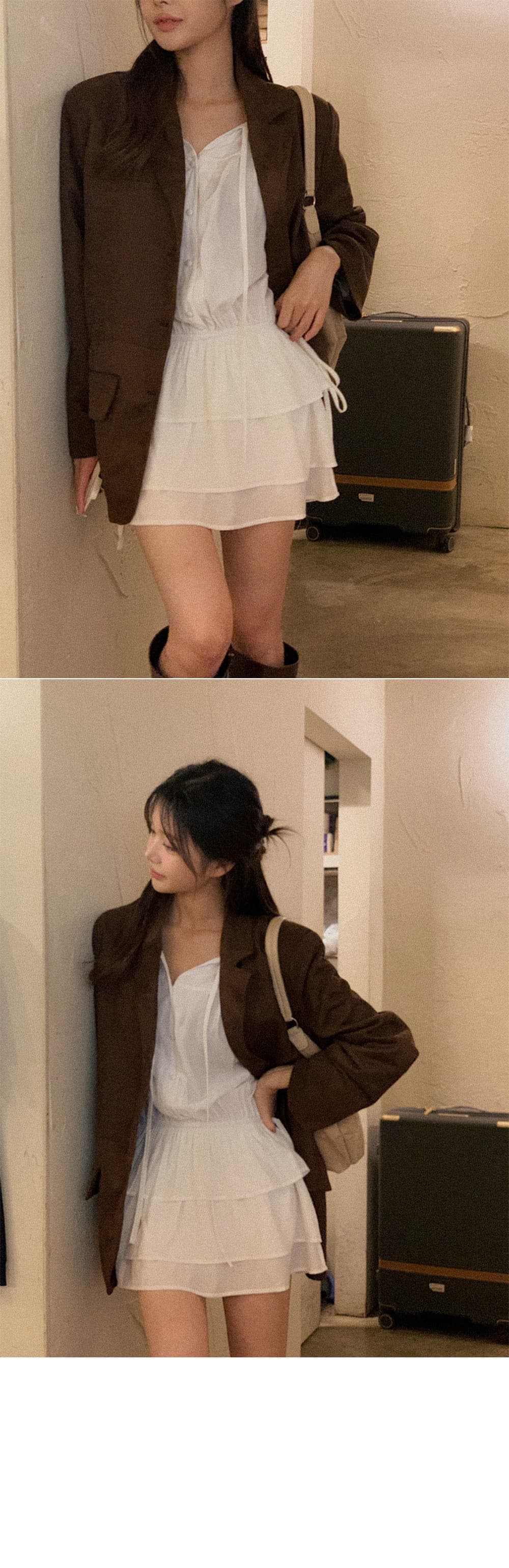 한국 동대문 2026 가을 새로운 V넥 레이스업 펌프 로프 허리 수축 중간 길이 셔츠 드레스 상세 이미지 17