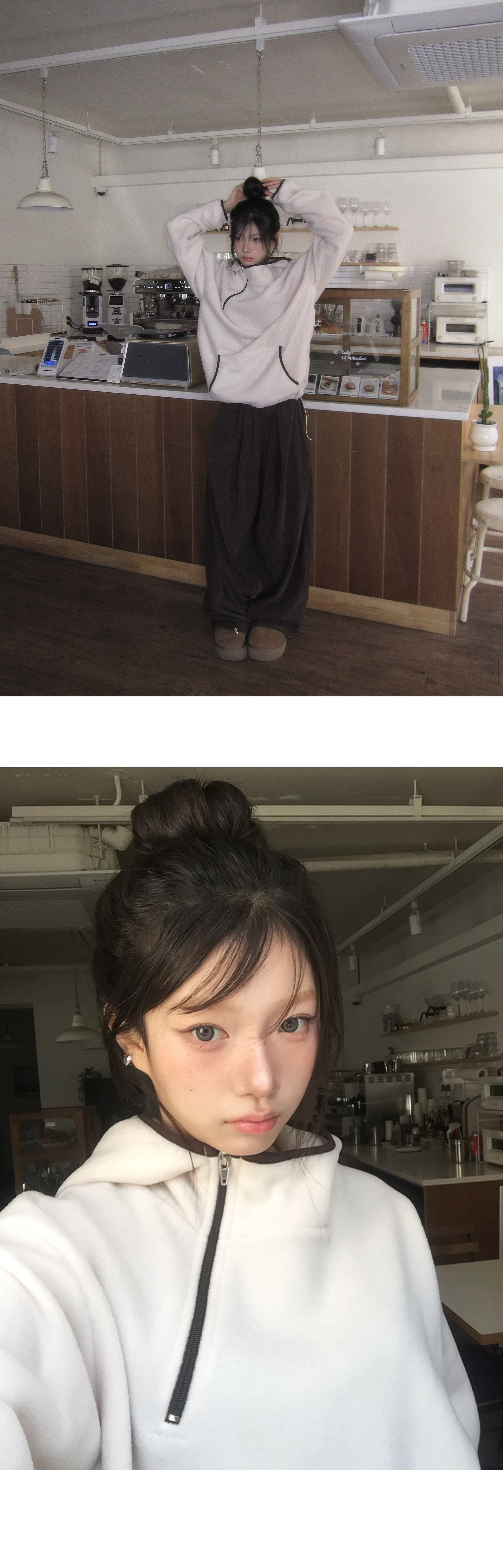 재고 있음 레트로 기능 중성 플리스 후드 보온 후드티 상세 이미지 1