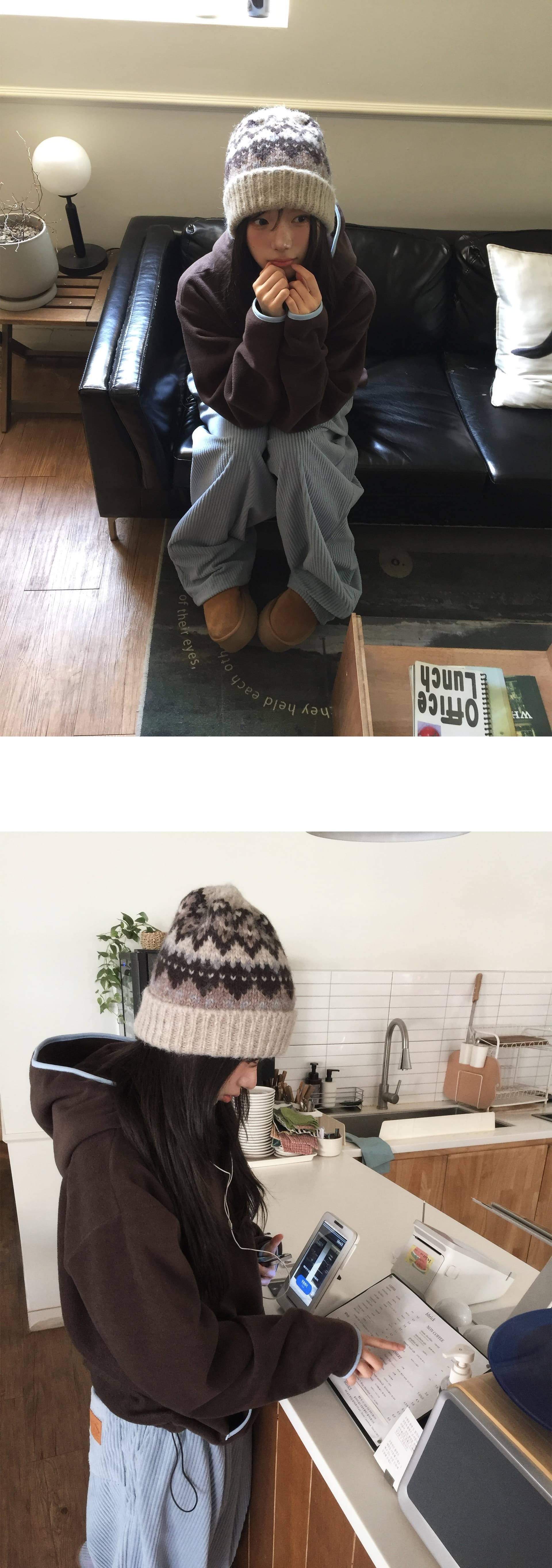 재고 있음 레트로 기능 중성 플리스 후드 보온 후드티 상세 이미지 3