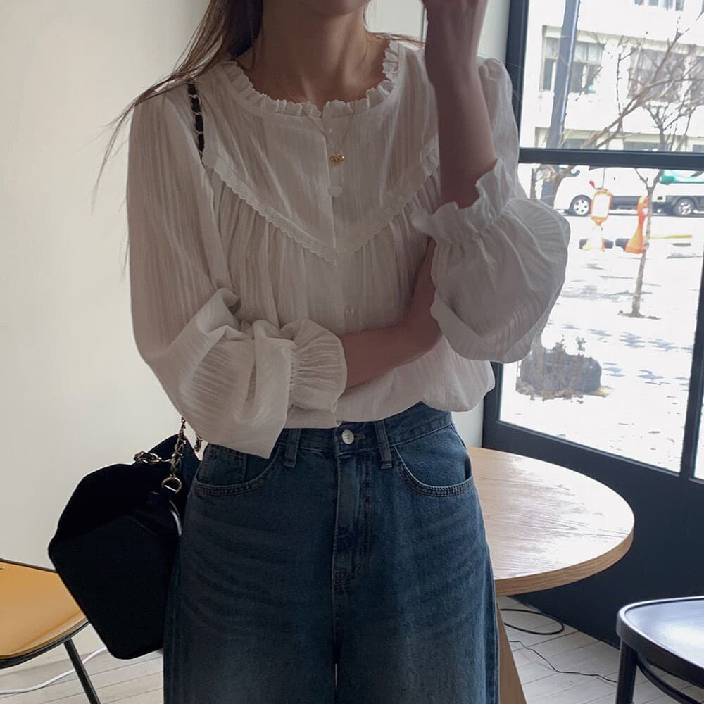재고 있음 한국 chic 프랑스식 품격 레이스 레이스 칼라 여성 셔츠 작은 키 부드러운 바람 Chic 인사이드 가져 가라. 셔츠
