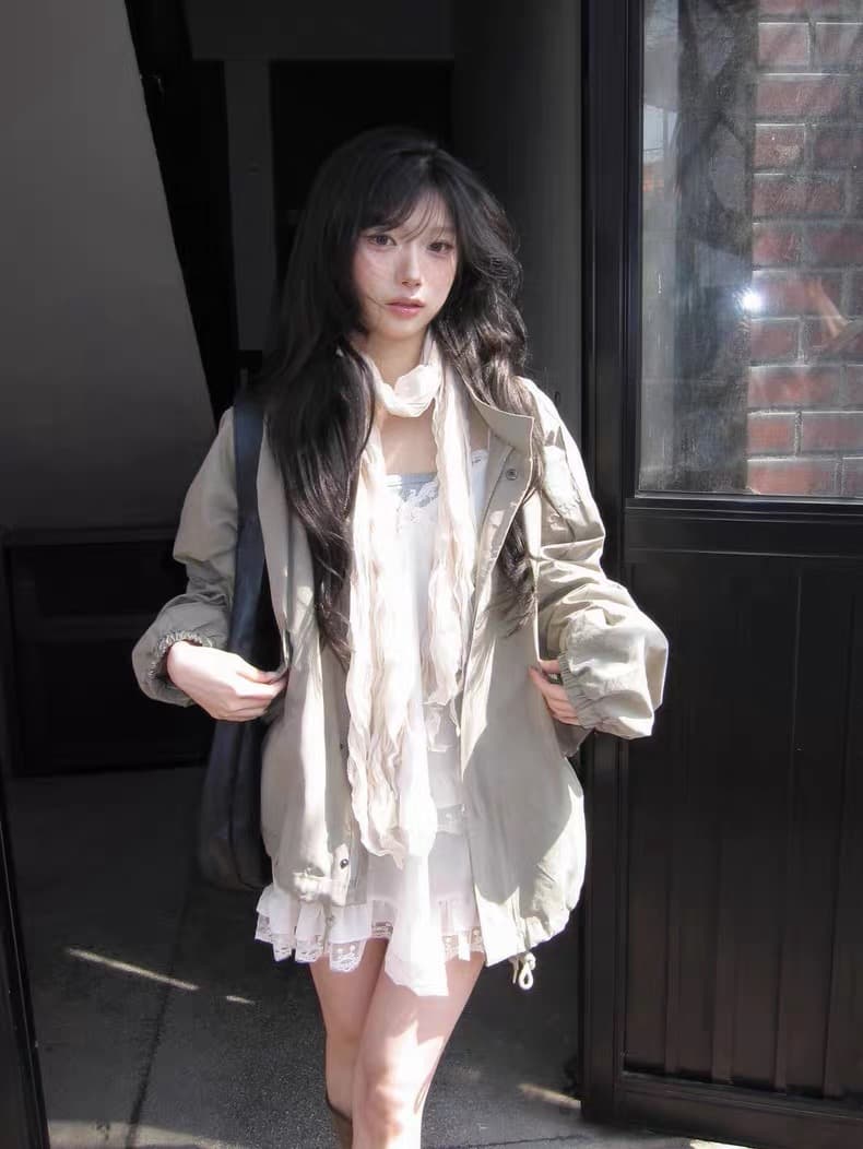 한국 동대문 2026 년 새로운 한국 스타일 달콤한 차가운 레트로 워크웨어 바람 루즈핏 다용도 스탠드 칼라 바람막이 여성 상세 이미지 5