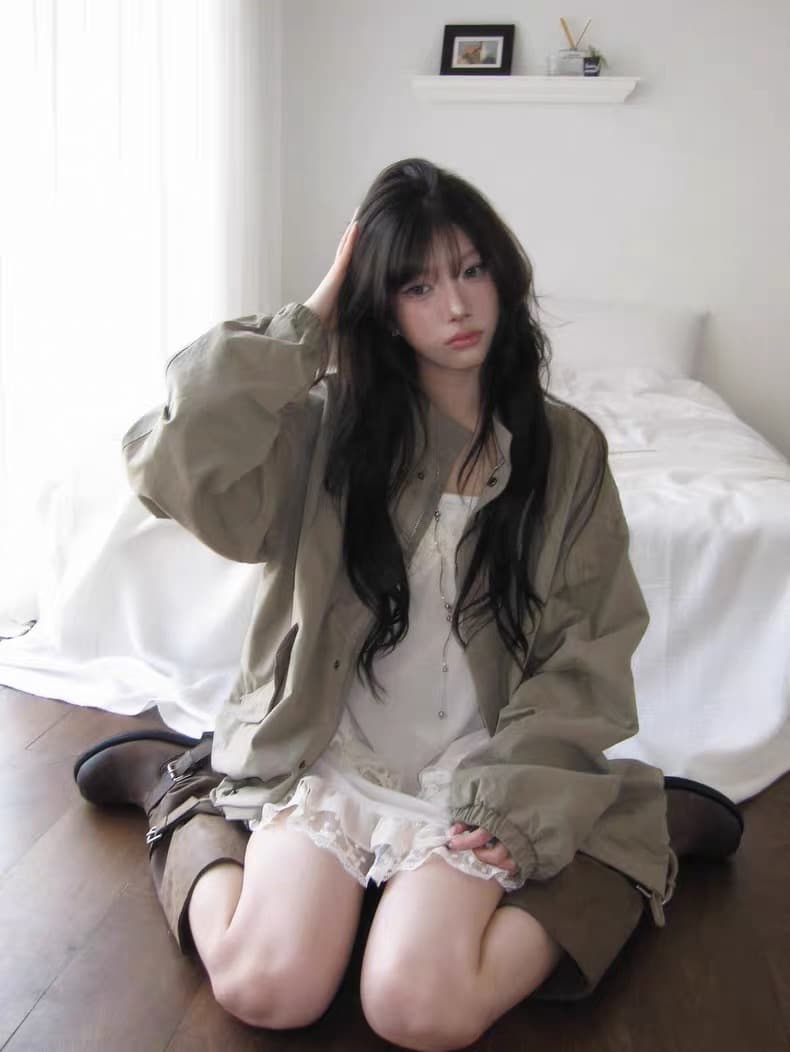 한국 동대문 2026 년 새로운 한국 스타일 달콤한 차가운 레트로 워크웨어 바람 루즈핏 다용도 스탠드 칼라 바람막이 여성 상세 이미지 6