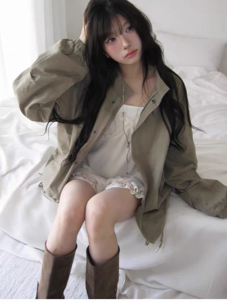 한국 동대문 2026 년 새로운 한국 스타일 달콤한 차가운 레트로 워크웨어 바람 루즈핏 다용도 스탠드 칼라 바람막이 여성 상세 이미지 7