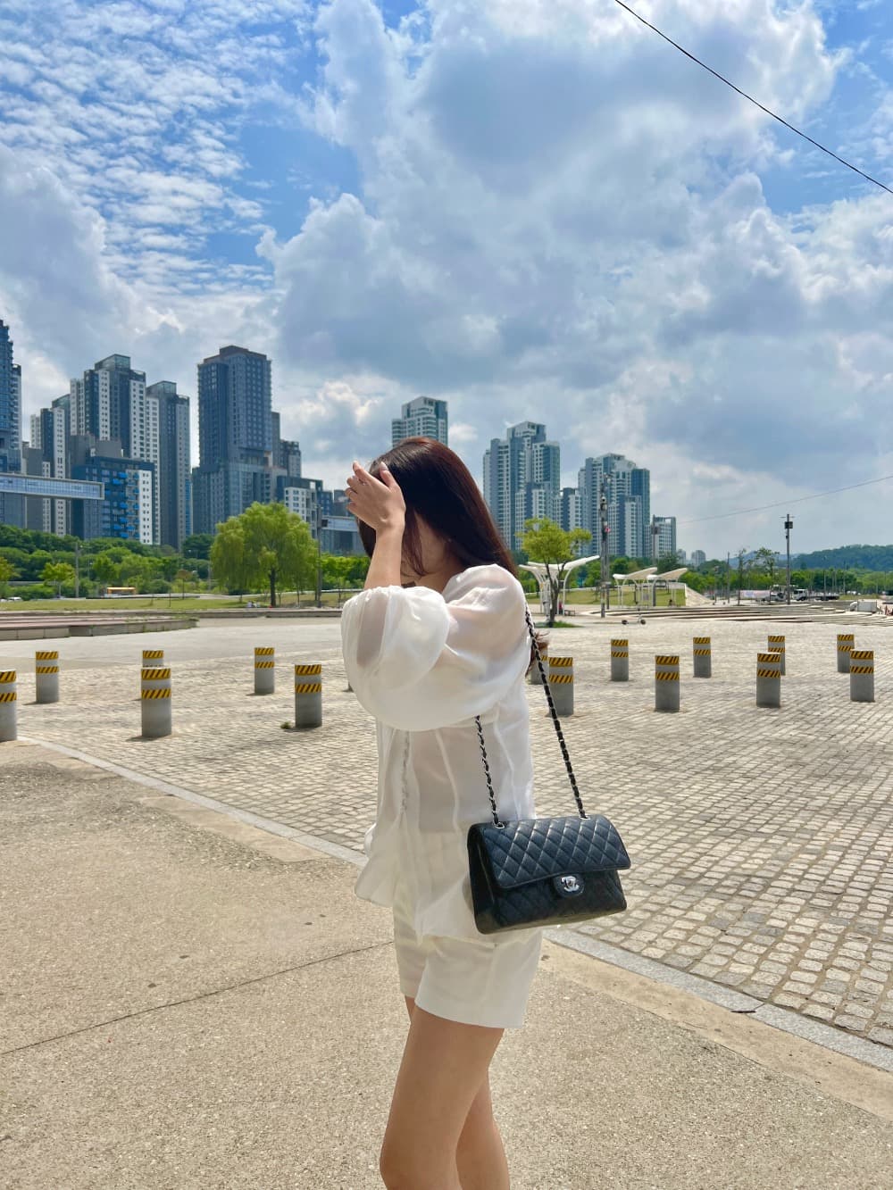 품격 V넥 벌룬 소매 쉬폰 블라우스 한국 스타일 chic 빛 요리 한 패션 명문 여성 숙녀 단색 루즈핏 빅 사이즈 상세 이미지 7