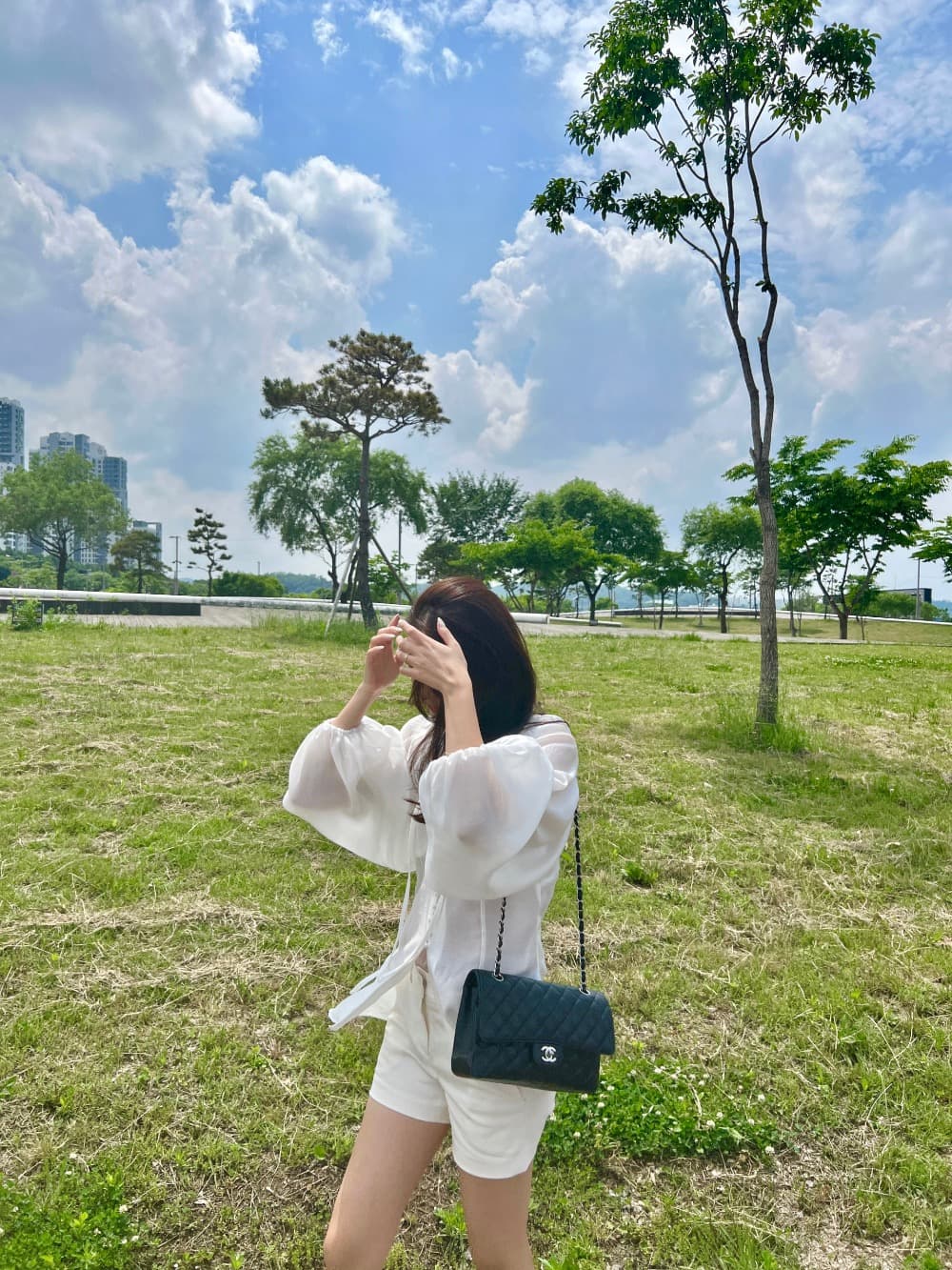품격 V넥 벌룬 소매 쉬폰 블라우스 한국 스타일 chic 빛 요리 한 패션 명문 여성 숙녀 단색 루즈핏 빅 사이즈 상세 이미지 8