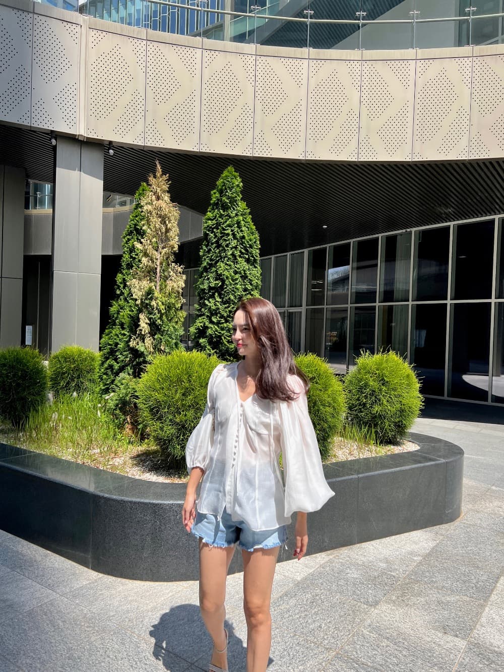 품격 V넥 벌룬 소매 쉬폰 블라우스 한국 스타일 chic 빛 요리 한 패션 명문 여성 숙녀 단색 루즈핏 빅 사이즈 상세 이미지 11