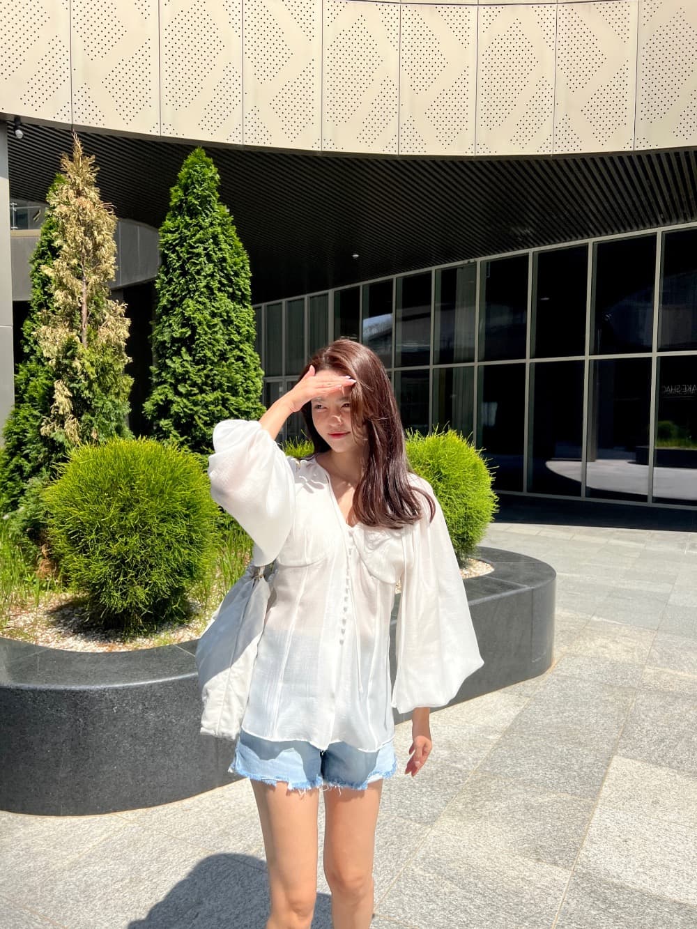 품격 V넥 벌룬 소매 쉬폰 블라우스 한국 스타일 chic 빛 요리 한 패션 명문 여성 숙녀 단색 루즈핏 빅 사이즈 상세 이미지 12